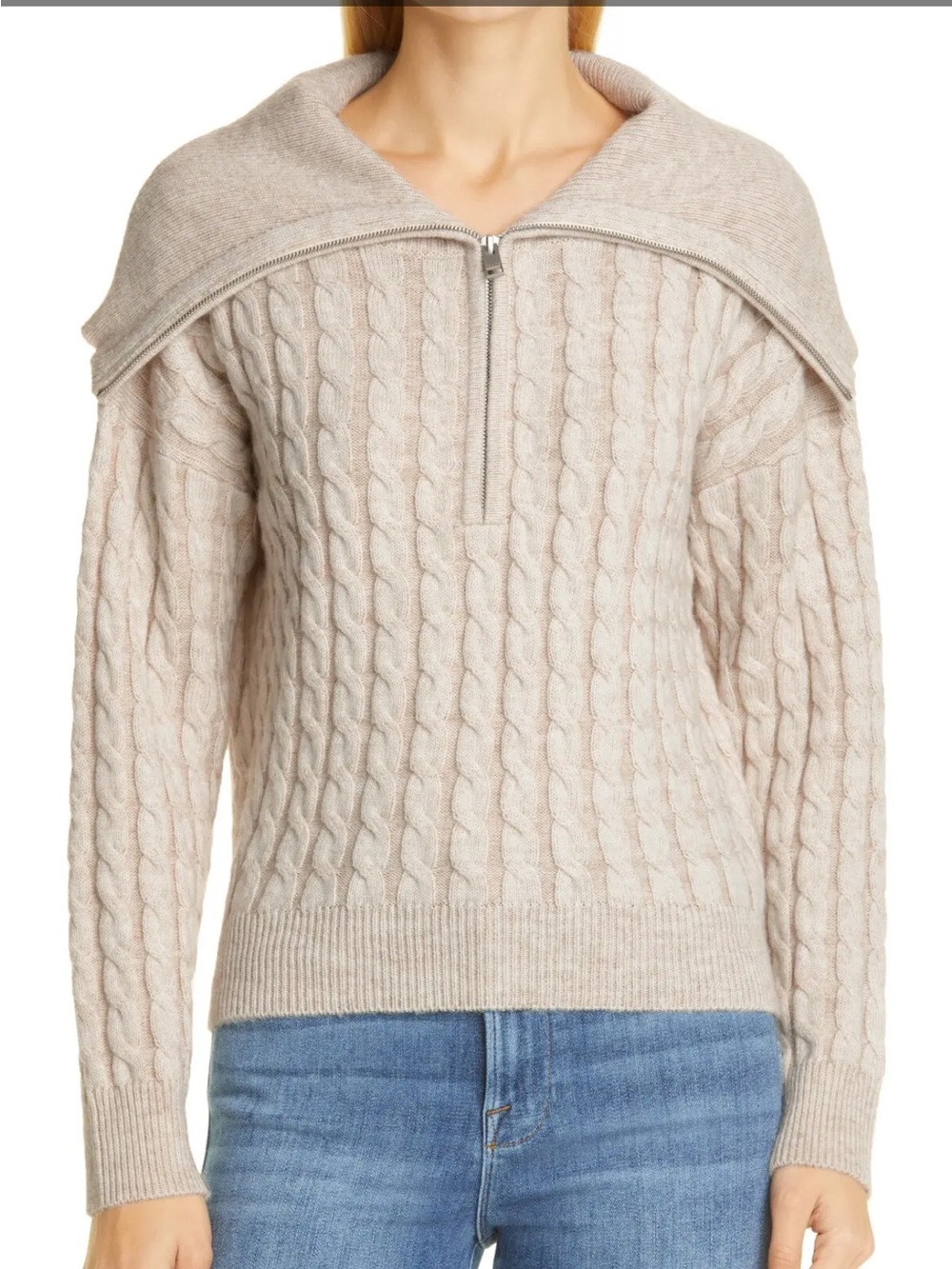 Frame Cable-Knit Half-Zip Wool Blend Sweater